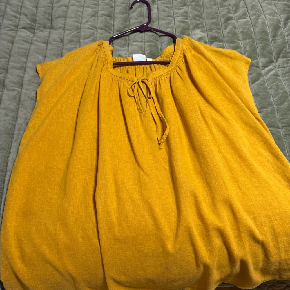 new directions Mustard Tie-Neck Cap Sleeve Tunic